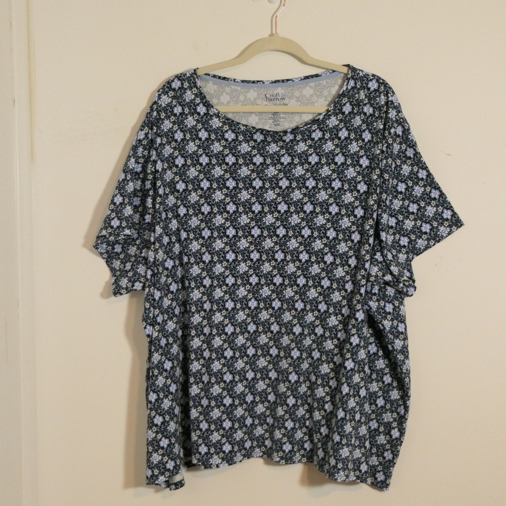Croft & Barrow Womens T-Shirt 5X Blue Floral Classic Tee Cottagecore Soft casual